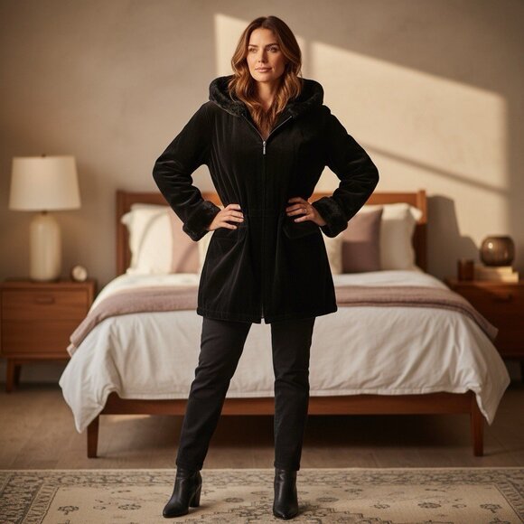 Gallery Jackets & Blazers - vintage Gallery old money velvet fur trim drawstring waist opera coat sz L black